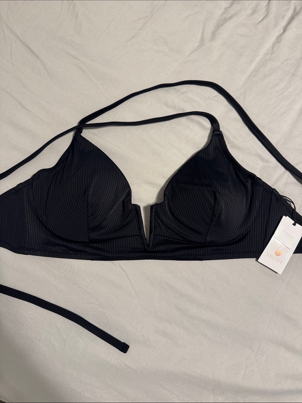 a new day Black Ribbed Halter Bikini Top
